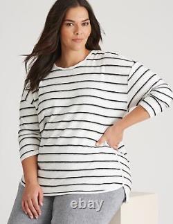 Plus Size Womens Tops Knitwear Curved Hem Long Sleeve Stripe Top
