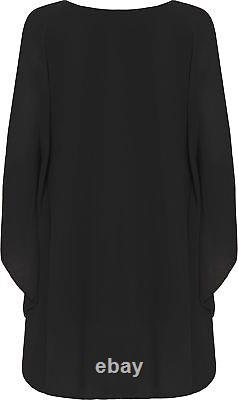 Plus Womens Ladies Chiffon Necklace Top Baggy Oversized Lined Long Sleeve 14-30