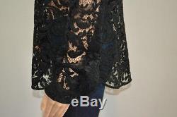 Prada Black Sheer Floral Lace Cotton Long Sleeve Blouse/Top Size 44