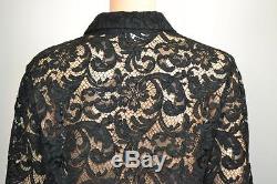 Prada Black Sheer Floral Lace Cotton Long Sleeve Blouse/Top Size 44