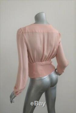 Prada Long Sleeve Blouse Light Pink Silk Size 38 Deep V-Neck Top