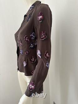 Prada Mainline Shirt Top Blouse Long Sleeve Silk Brown Floral Size IT46 M Womens
