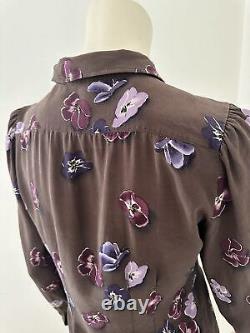 Prada Mainline Shirt Top Blouse Long Sleeve Silk Brown Floral Size IT46 M Womens