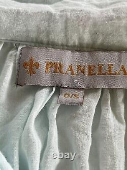 Pranella Peasant Flowy Top Ruffle LS Green w Pink Cross Stitch Tassels Size O/S
