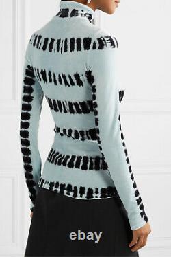 Proenza Schouler NEW Tie Dyed Stripe Stretchy Velvet Turtleneck Top M Blue Black