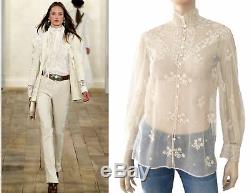RALPH LAUREN COLLECTION Long Sleeve Ivory Beige Lace Button Blouse Top 12 NEW