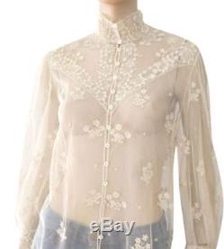 RALPH LAUREN COLLECTION Long Sleeve Ivory Beige Lace Button Blouse Top 12 NEW