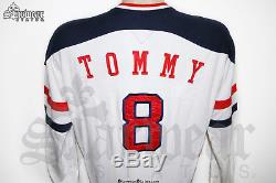 RARE Vintage 90s TOMMY HILFIGER White Red V Neck Longsleeve Shirt Sweater Top L