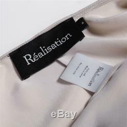 REALISATION Womens Beige Silk Surplice Tie Front Long Sleeve Top Blouse S NEW