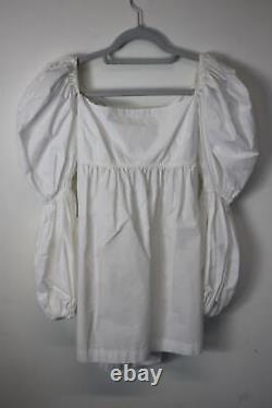 REJINA PYO Ladies White Cotton Puff Shoulder Long Sleeve Top EU36 UK8