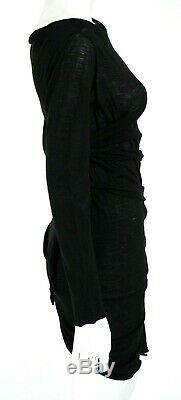 RICK OWENS 2006 DUSTULATOR Black Jersey Tie Wrap Long Sleeve Knit Top S