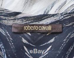 ROBERTO CAVALLI Silk Feather Print Long Sleeve Top Blouse 44 US 8 NEW