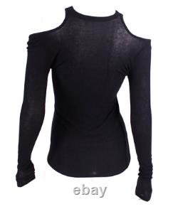 ROSETTA GETTY Black Stretch Rib Knit Cold-Shoulder Long Sleeve Top S