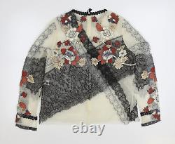 RRP£2000 Top Embellished Lace Blouse Floral Designer size m 12 10 Beaded Biyan