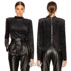 RTA Freddie Metallic Long Sleeve Black Top Womens Revolve NWT Size XS