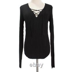 Rag & Bone NWD Stretchy Long Sleeve Ribbed Top Tie V-Neck Size Large in Black