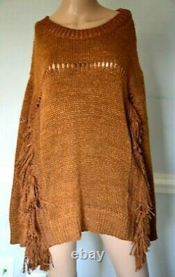 Ralph Lauren PURPLE LABEL Collection Fringe Brown Dress Sweater Top 10 12 LARGE