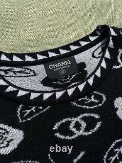 Rare Chanel Boutique Black Gray Long Sleeve Logo Thin Sweat Shirt Top Size M L