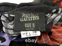 Rare Jean Paul Gaultier Op Art Face Embroidered Sheer Mesh Top High Neck Size L