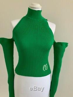Rare Vintage Christian Dior Green Top Cold Shoulder Long Sleeve Rib Knit Top 38