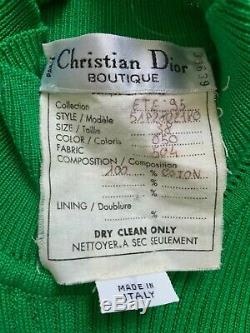 Rare Vintage Christian Dior Green Top Cold Shoulder Long Sleeve Rib Knit Top 38