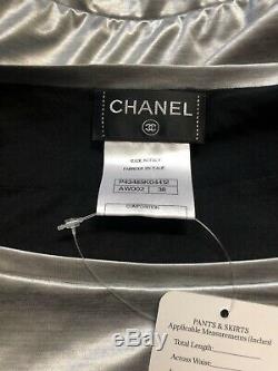 Rare Vtg Chanel Metallic Silver CC Logo Long Sleeve Top S