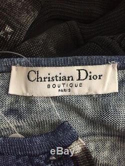 Rare Vtg Christian Dior by John Galliano Long Sleeve Denim Print Knit Top S