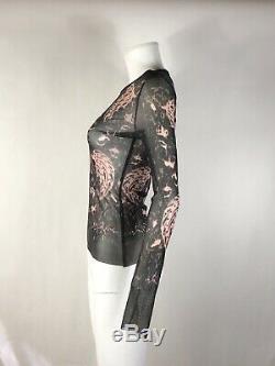 Rare Vtg Jean Paul Gaultier Black & Pink Abstract Print Sheer Long Sleeve Top