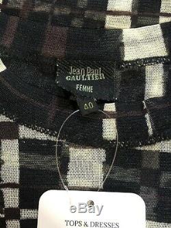 Rare Vtg Jean Paul Gaultier Black & White Sheer Long Sleeve Top S