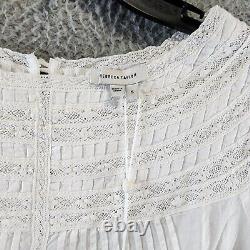 Rebecca Taylor Lace & Pintuck Pleated Top Women's S Snow Boat Neck Long Sleeve