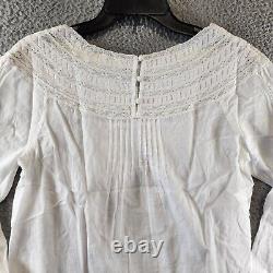 Rebecca Taylor Lace & Pintuck Pleated Top Women's S Snow Boat Neck Long Sleeve