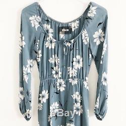 Reformation Augusta Frederica Blue Floral Print Long Sleeve Blouson Top Dress S