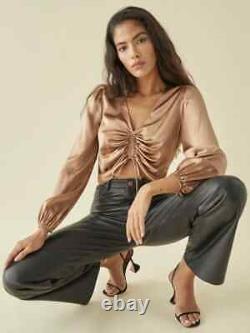 Reformation Dean 100% Silk Black drawstring long sleeve top blouse M medium 8 10
