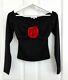 Reformation Shaye Knit Top Xs Uk6 Black Red Rosette Tencel Jersey Knit Top Nwot