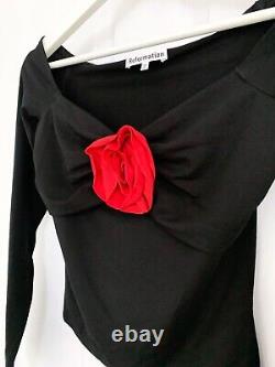 Reformation Shaye Knit Top XS UK6 Black Red Rosette Tencel Jersey Knit Top NWOT