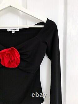 Reformation Shaye Knit Top XS UK6 Black Red Rosette Tencel Jersey Knit Top NWOT