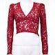 Reformation Size 6 Halo Red Lace Long Sleeve V-neck Crop Top