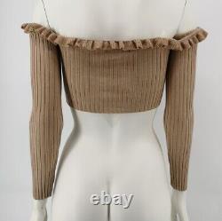 Reformation Women's Beige Ribbed Knit Long Sleeve Crop Top Size S Small Used