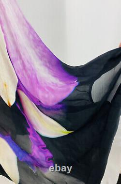 Roberto Cavalli Purple Black Asymmetrical Pure Silk Chiffon Women's Top, UK 12