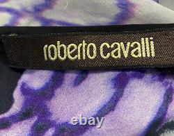 Roberto Cavalli Purple Black Asymmetrical Pure Silk Chiffon Women's Top, UK 12