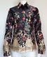 Roberto Cavalli Top Size Large Long Sleeve Button Up Floral Gold Buttons Pearls
