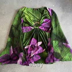 Roberto Cavalli Vintage Floral Multicolour Long Sleeve Top Made In Italy Size M