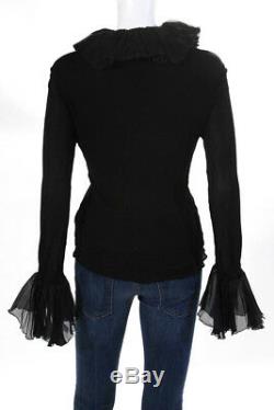 Roberto Cavalli Womens Long Sleeve Ruffle Blouse Top Black Size 42 US 6