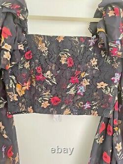 Rodarte Floral Long Sleeve Ruffle Cropped Top $3565 Retail Designer Brand