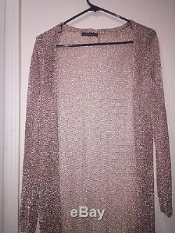 Rose Gold Metallic Size Small Long Sleeve Side Slit Long Tail Duster Sweater Top