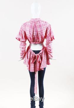 Rosie Assoulin NWT Pink & White Long Sleeve Plaid Wrap Top SZ M
