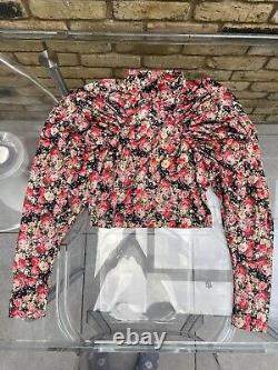 Rotate Birger Christensen Floral Print Top Long Sleeve Puffy Sleeve UK 10