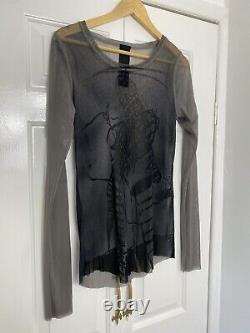 Rundholz Black Label Mesh Top Size Large Grey Black Abstract Print Long Sleeve