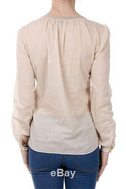 SAINT LAURENT New Woman Beige Cotton Long Sleeve Top Made in Italy