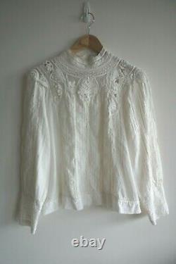 SEA NY Lace Crochet Cream Cotton Viscose Blouse Long Sleeve Top US 4 S M